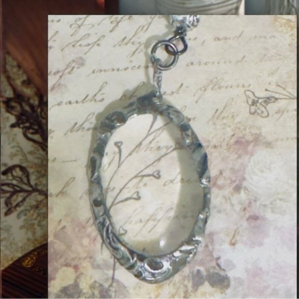 Magnifying Glass Pendant - Jade & Silver Metalwork Artisan Necklace 2" | Alma An - Picture 3 of 13